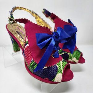 Irregular Choice Pump Womens 8 Floral Suede Woven Slingback Buckle Heels